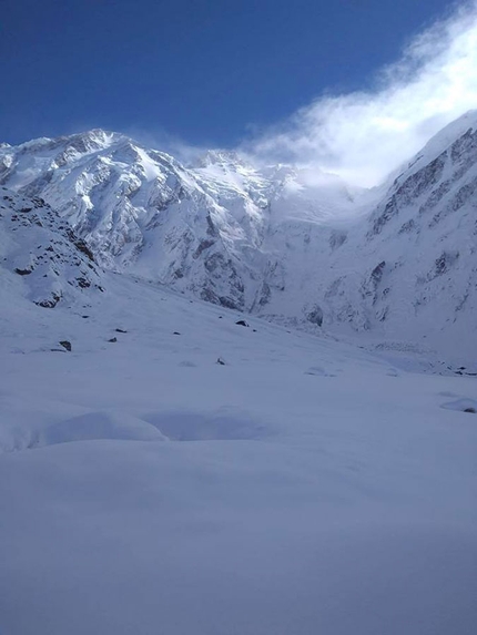 Nanga Parbat - Nanga Parbat in winter, photographed from Base Camp. There has been no news from Daniele Nardi and Tom Ballard since Sunday 24 February when the two were above 6000 meters on the Mummery Rib.
