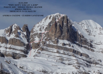 Dolomiti di Brenta, Pietra Grande, Andrea Cozzini, Claudio Lanzafame - Prima discesa della Parete Sud di Pietra Grande in Dolomiti di Brenta (Andrea Cozzini, Claudio Lanzafame 14/02/2019)