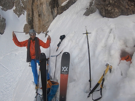 Brenta Dolomites, Pietra Grande, Andrea Cozzini, Claudio Lanzafame - Andrea Cozzini making the first ski descent of the south face of Pietra Grande, Brenta Dolomites, on 14/02/2019