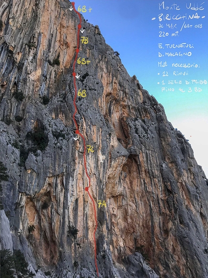 Sardegna arrampicata - Il tracciato della via Birichina sul Monte Uddè, Sardegna