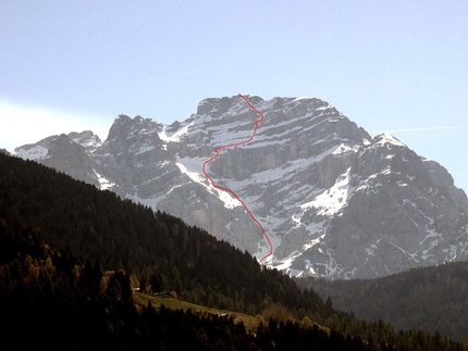 Dolomiti di Brenta, Cima del Vallon parete nord-ovest, Luca Dallavalle, Roberto Dallavalle - Cima del Vallon parete nord-ovest e la linea completa. Soltanto da metà in su è mai stata sciata