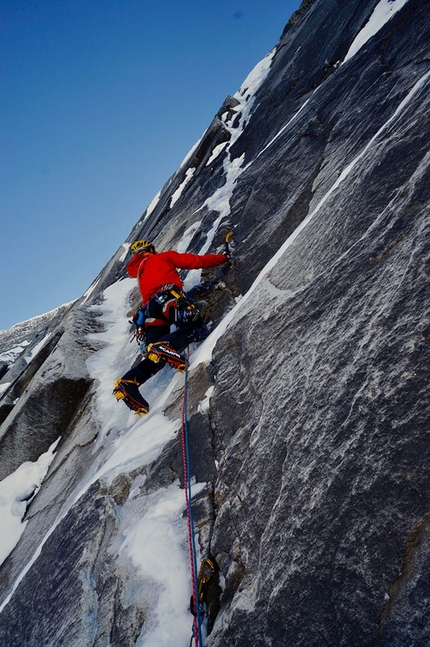 Hoher Kasten Großglockner - Max Sparber climbing pitch 1 of Die Abenteuer des Augie March, Hoher Kasten, Großglockner (20/02/2019)