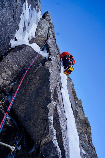 Hoher Kasten Großglockner - Max Sparber climbing pitch 3 of Die Abenteuer des Augie March, Hoher Kasten, Großglockner (20/02/2019)