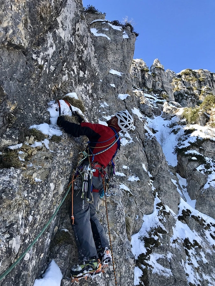 Via Xena, nuova via di misto sul Primo Apostolo, Piccole Dolomiti