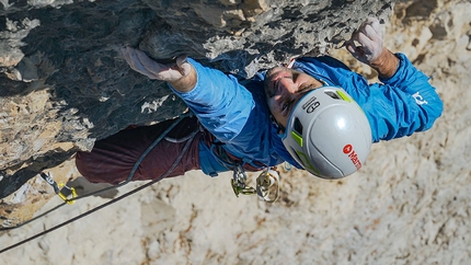 Cima Scotoni, Dolomiti, Nicola Tondini - Nicola Tondini durante la prima libera single push di Non abbiate paura di sognare, Cima Scotoni, Fanis, Dolomiti