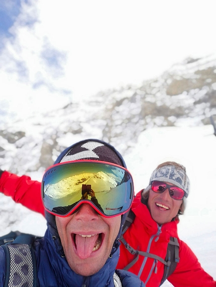 Piz Dolf Trinserhorn - Sébastien de Sainte Marie and Marco Cavalli on 15/04/2019 having skied the North Face of Piz Dolf / Trinserhorn in Switzerland