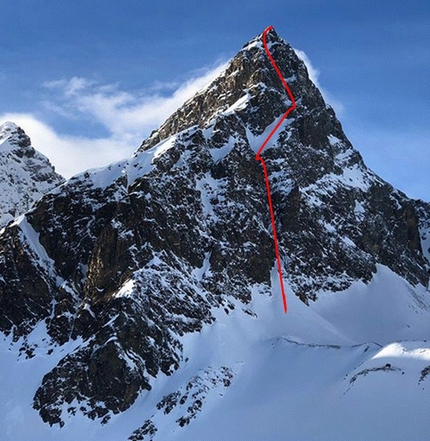 Piz Buin Silvretta - Piz Buin parete est e la linea salita da Tito Arosio e Rosa Morotti il 31/03/2019