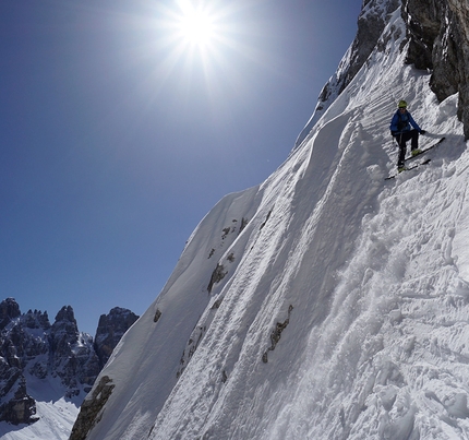 Brenta Dolomites - Crozzon di Val d'Agola: Luca Dallavalle skiing down the NE Face