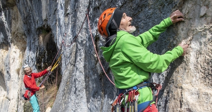 Marcel Remy - Il 96enne Marcel Rèmy sulla via Les Guêpes in Svizzera. Qui tenta il secondo tiro di 6a