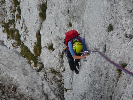 Pizzo Arera, Alpi Orobie, Nadia Tiraboschi - Durante la richiodatura della Via dei Cugini, Pizzo Arera, Alpi Orobie