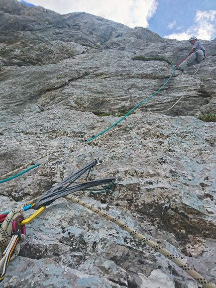 Pizzo Arera, Alpi Orobie, Nadia Tiraboschi - Durante la richiodatura della Via dei Cugini, Pizzo Arera, Alpi Orobie