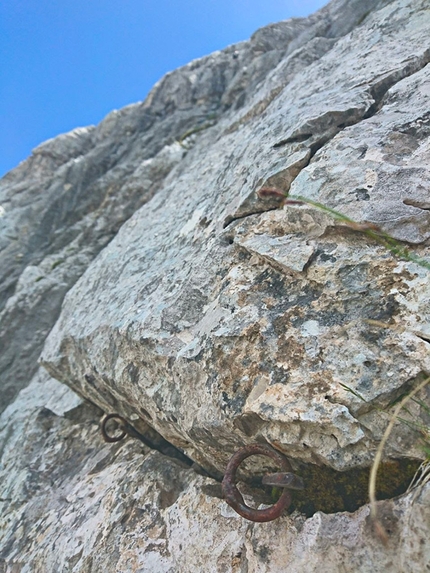 Pizzo Arera, Alpi Orobie, Nadia Tiraboschi - Durante la richiodatura della Via dei Cugini, Pizzo Arera, Alpi Orobie