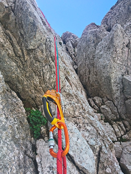 Pizzo Arera, Alpi Orobie, Nadia Tiraboschi - Durante la richiodatura della Via dei Cugini, Pizzo Arera, Alpi Orobie