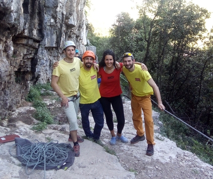 Falesia degli Amici Val d'Adige - Ivo da Badin, Stefano Agnoli, Tiziana Najjar and Giovanni Giovo Avesani during the inauguration of the crag Falesia degli Amici in Val d'Adige