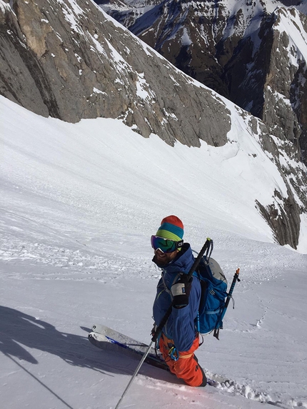 Gran Vernel, Dolomiti - Gran Vernel, Dolomiti: Stefano Tononi durante la discesa il 31/05/2019 insieme a Lorenzo Battisti