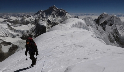 Chamlang Nepal, Márek Holeček, Zdeněk Hák - Chamlang NW Face: Zdeněk Hák on the summit ridge. After 4 bivies he reached the 7321m high summit with Márek Holeček on 21 May 2019, and the duo required a further two bivies to descend safely off the mountain