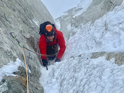 Grand Flambeau Mont Blanc, Ezio Marlier  - Sergio Fiorenzano on Grand Flambeau (Mont Blanc) making the first ascent of La Vie in Rosa with Ezio Marlier