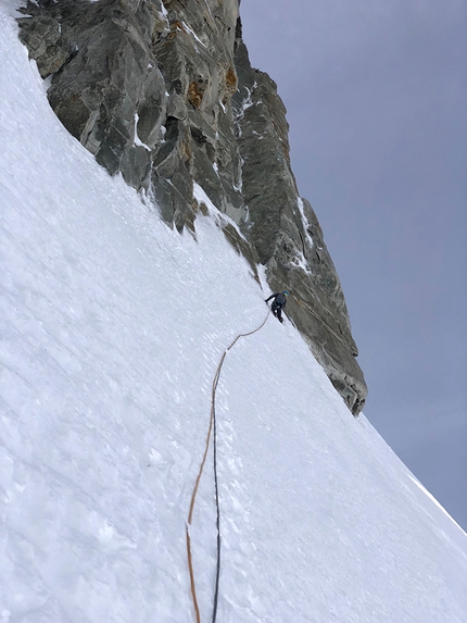 Grand Flambeau Mont Blanc, Ezio Marlier  - Ezio Marlier on Grand Flambeau (Mont Blanc) making the first ascent of La Vie in Rosa with Sergio Fiorenzano