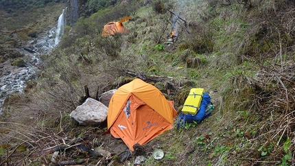 Tomas Franchini, Lamo She China - Base Camp below the East Face of Lamo She in China, used by Tomas Franchini and Pietro Picco