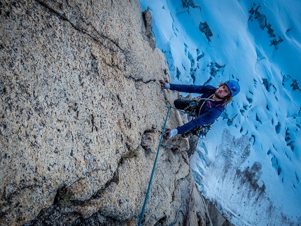 Mount Barrill, Ruth Gorge, Alaska, Daniel Joll, Kim Ladiges, Alastair McDowell, John Price - Kim Ladiges climbing King Cobra on Mount Barrill, Alaska