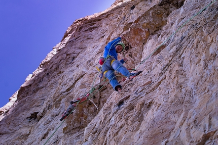 Tre Cime di Lavaredo, Dolomites - Jacek Matuszek and Łukasz Dudek making the first ascent of Premiere, Cima Grande di Lavaredo, Dolomites