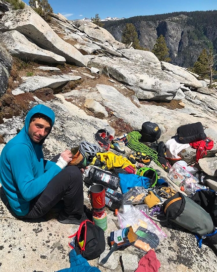 Barbara Zangerl  - Jacopo Larcher on the summit of El Capitan in Yosemite after having repeated the Pre-Muir Wall with Barbara Zangerl