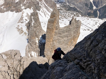 Cima Grande di Lavaredo, Tre Cime di Lavaredo, Dolomites - Climbing the Grohmann - Hainz, the new rock climb up Cima Grande di Lavaredo in the Dolomites (Christoph Hainz, Gerda Schwienbacher)