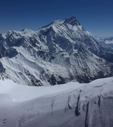 Simon Messner - View from the summit of Geshot Peak / Toshe III in Pakistan towards Nanga Parbat. The photo was taken on 29/06/2019 by Simon Messner during his solo ascent of the mountain