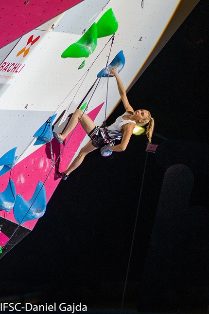 Lead World Cup 2019 - Janja Garnbret competing in the final of the first stage of the Lead World Cup 2019 at Villars, Switzerland