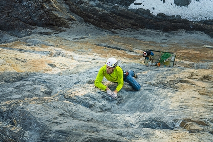 Jungfrau, Roger Schaeli, Stephan Siegrist - Stephan Siegrist climbing the headwall of Silberrücken up the Jungfrau