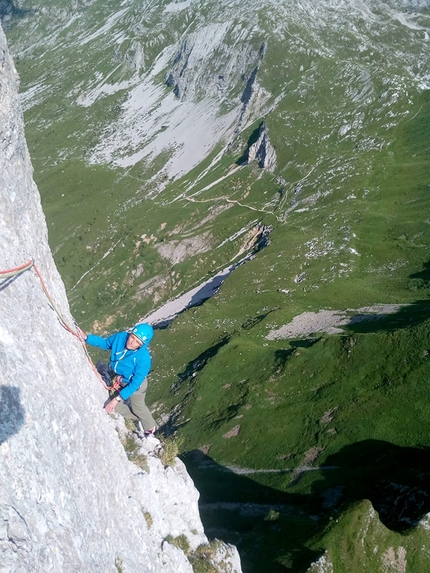 Presolana Spigolo Nord-Ovest, Ivo Ferrari - In arrampicata sullo Spigolo Nord-Ovest della Presolana