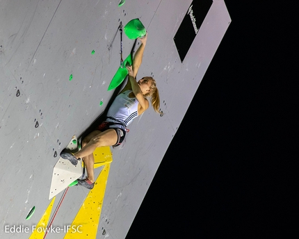 Janja Garnbret - Janja Garnbret competing in the semifinals of the third stage of the Lead World Cup 2018 at Briançon, France