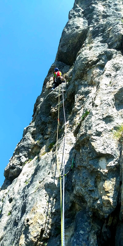 Pale di San Lucano, Dolomiti - Durante l'apertura di Via della Salamandra sulla Prima Pala di San Lucano in Dolomiti (Jacopo Biserni, Arturo Dapporto)