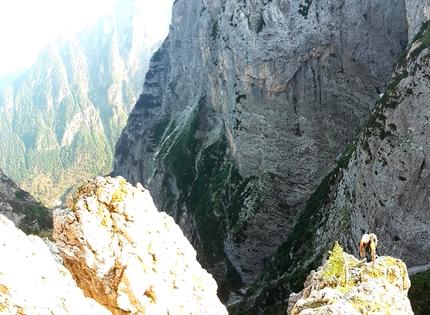 Pale di San Lucano, Dolomiti - Durante l'apertura di Via della Salamandra sulla Prima Pala di San Lucano in Dolomiti (Jacopo Biserni, Arturo Dapporto)