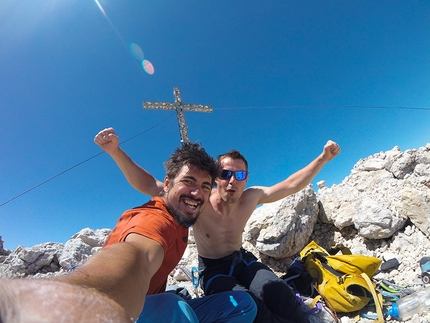 Sasso delle Nove, Fanis, Dolomites - Making the first ascent of Somnium up the south face of Sasso delle Nove, Fanes, Dolomites (Michael Kofler, Manuel Gietl, Florian Wenter)