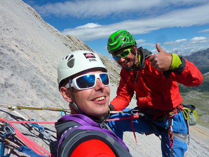 Sasso delle Nove, Fanis, Dolomites - Making the first ascent of Somnium up the south face of Sasso delle Nove, Fanes, Dolomites (Michael Kofler, Manuel Gietl, Florian Wenter)