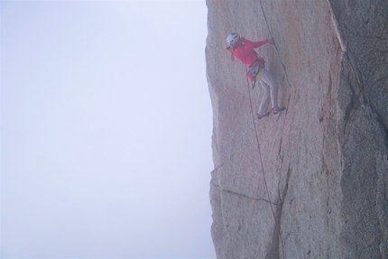 Lucie Hrozová - Lucie Hrozová climbing Digital Crack above the Arête des Cosmiques in the Mont Blanc massif.