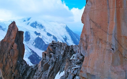 Lucie Hrozová - Lucie Hrozová climbing Digital Crack above the Arête des Cosmiques in the Mont Blanc massif.