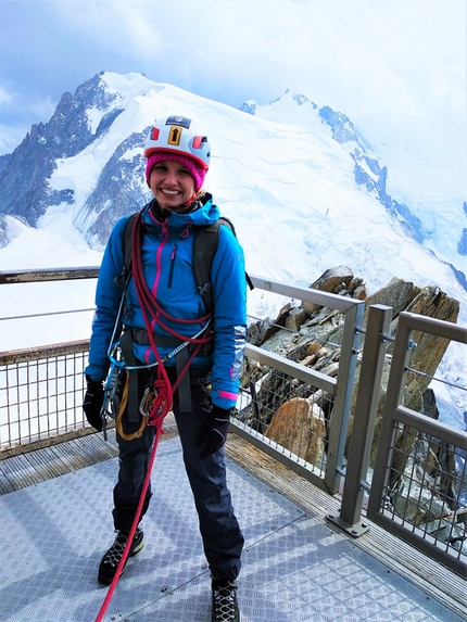 Lucie Hrozová - Lucie Hrozová after her repeat of Digital Crack, the famous 8a/+ freed by Thierry Renault and Alain Ghersen above Arête des Cosmiques in the Mont Blanc massif.