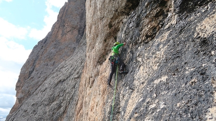 Langkofel Dolomites - Langkofel, Dolomites: making the first ascent of Parole Sante up the north face (Aaron Moroder, Titus Prinoth, Matteo Vinatzer 1050m, VIII/A1)
