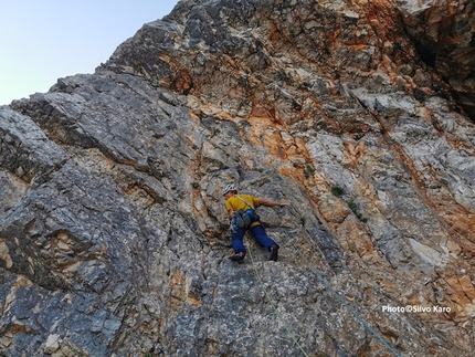 Silvo Karo, Luka Lindič, Siroka peč - Luka Lindič making the first ascent of a new route up Široka peč in Slovenia on 12/08/2019 with Silvo Karo