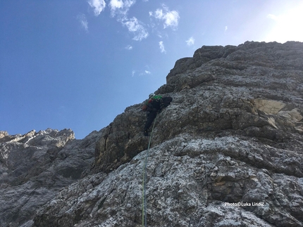 Silvo Karo, Luka Lindič, Siroka peč - Silvo Karo making the first ascent of a new route up Široka peč in Slovenia on 12/08/2019 with Luka Lindič