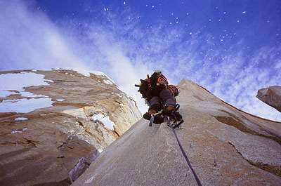 Slovenian pataGOnia 2005 expedition, Silvo Karo, Andrej Grmovsek, Tanja Grmovsek, Monika Kambic Mali - Slovenian pataGOnia 2005 expedition: Cerro Torre, on the headwall.