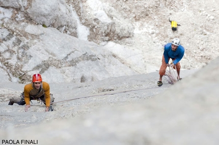 Menhir - Sass dla Crusc - Nicola Tondini nella prima libera di Menhir, Pilastro di Mezzo, Sass dla Crusc, Dolomiti