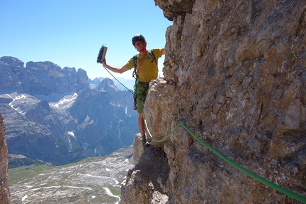 Cima Grande di Lavaredo, Dolomiti - Durante l'apertura di Zeitsprung, Cima Grande di Lavaredo, Tre Cime di Lavaredo, Dolomiti (Hannes Pfeifhofer, Diddi Niederbrunner)