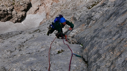 Mulaz, Pale di San Martino, Dolomiti - Durante l'apertura di Magic Line per Sofia sulla parete Ovest del Mulaz, Pale di San Martino, Dolomiti (Pierangelo Verri, Roberto Calabretto)