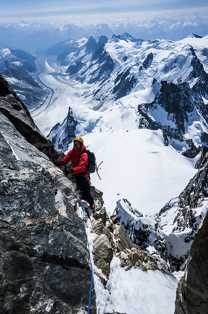 Simon Richardson, Ian Welsted - Simon Richardson climbing Mount Waddington’s summit tower. 