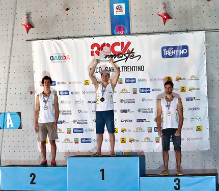 Arco Rock Master - Adam Ondra, Jakob Schubert, Jan Hojer, male podium of the Rock Master Duel 2019