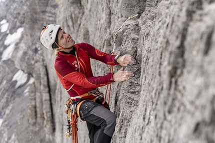 Eiger, Robert Jasper - Robert Jasper making his rope solo first ascent of Meltdown up the north face of the Eiger