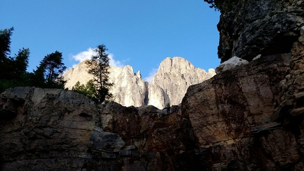 Via Casarotto, Roda di Vael, Catinaccio, Giacomo Peruffo, Giulio Diener - Via Casarotto alla Roda di Vael, Catinaccio, Dolomiti. Ultimi sguardi sul gruppo del Catinaccio e la via appena percorsa